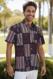 Black Half Sleeve Ajrakh Printed Cotton Mens Shirt 10073173