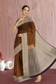 Hazelnut Brown Kanjivaram Vegan Silk Saree 10075590