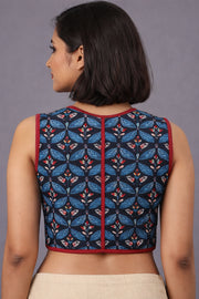 Blue Jahota Hand Block Printed Cotton Blouse 10071351