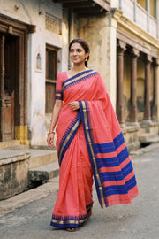 Coral Pink Vegan Silk Kanjivaram Saree 10077928