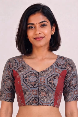 Blue Ajrakh Printed Cotton Blouse 10068143