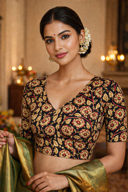 Smoked Coffee Brown Handblock Printed Cotton Blouse 10076546