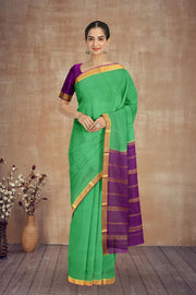 Evergreen Charm Green Mysore Crepe Silk Saree With Zari Border 10076676