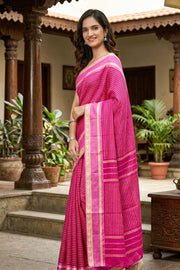 Pink Vegan Kanjivaram Saree With Stripes Design 10076328