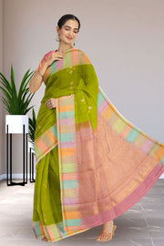 Green Handloom Kanjivaram Soft Silk Saree 10075675