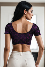 Maroon Floral Motif Indigo Hand Block Print Cotton Blouse 10074603