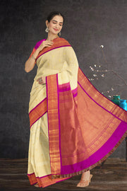 Navajo White Korvai Kanjivaram Silk Saree 10075652