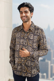 Brown Full Sleeve Vanaspathi Print Modal Silk Mens Shirt 10074062