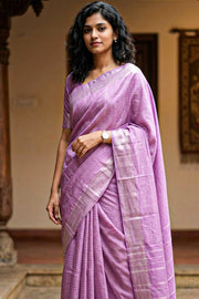 Kanjivaram Vegan Silk Saree Lavender Color Block Design 10075563