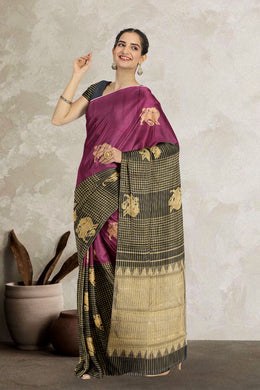 Black Half and Half Pure Zari Kanjivaram Silk Saree 10063149