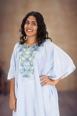 Blue Sozni Embroidered Crepe Silk Kaftan 10064735