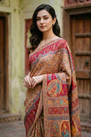 Yellow Handllom Kashmiri Kani Silk Saree 10076933