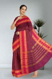 Magenta Handloom Chettinad Cotton Saree 10075883