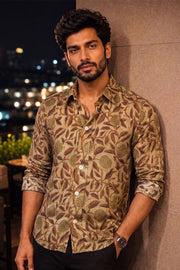 Yellow Full Sleeve Vanaspathi Print Modal Silk Mens Shirt 10074064