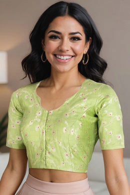 Green Banarasi Chiniya Silk Blouse 10075004