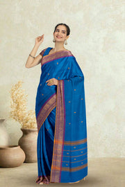 Blue Handloom Chettinad Cotton Saree Without Blouse 10075175