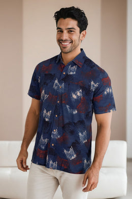 Blue Half Sleeve Ajrakh Printed Cotton Mens Shirt 10072720