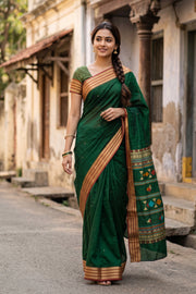 Dark Green Handloom Kanchi Silk Cotton Saree 10078002