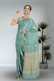 Blue Chanderi Printed Silk Cotton Saree 10075359