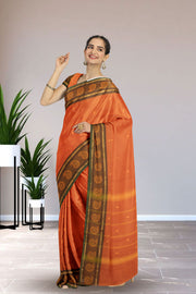 Orange Handloom Chettinad Cotton Saree Without Blouse 10075184