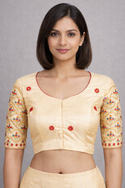 Beige Aari Embroidered Silk Blouse 10068940