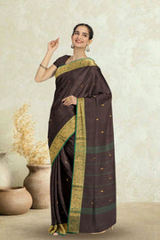 Brown Handloom Chettinad Cotton Saree Without Blouse 10075195