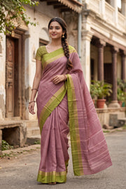 Pink Vegan Silk Kanjivaram Saree With Checks Design 10077938