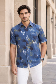 Blue Half Sleeve Ajrakh Printed Cotton Mens Shirt 10072913