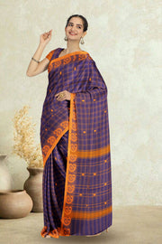 Blue Handloom Chettinad Cotton Saree Without Blouse 10075121