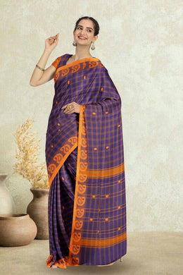 Blue Handloom Chettinad Cotton Saree Without Blouse 10075121
