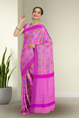 Pink Chanderi Printed Silk Cotton Saree 10075369
