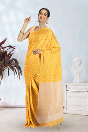 Yellow Handloom Printed Chanderi Saree 10071056
