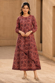 Rosewood Pink Hand Block Printed Cotton Dress 10077647
