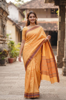 Sandalwood Orange Handloom Kanchi Cotton Saree 10071678