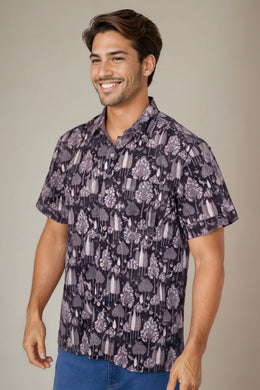 Brown Half Sleeve Jahota Printed Cotton Mens Shirt 10074412