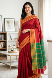 Kanjivaram Vegan Silk Saree Red Sox Color and Traditional Design 10075542