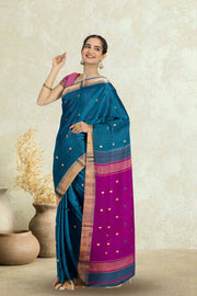 Blue Maheshwari Silk Cotton Saree 10075273