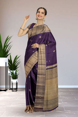 Purple Threadwork Kanjivaram Silk Saree 10065794