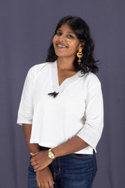 White Shawl Neck Cotton Crop Top 10068100