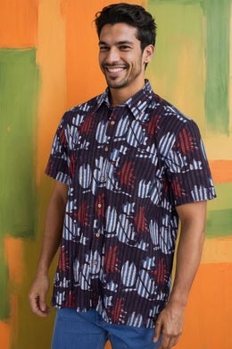 Brown Half Sleeve Jahota Printed Cotton Mens Shirt 10072994