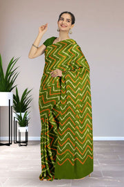 Green Bandhani Mulmul Cotton Saree 10075492