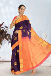 English Violet Korvai Kanjivaram Silk Saree 10075658