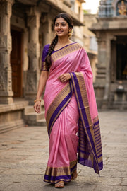Rose Petal Pink Mysore Crepe Silk Saree With Zari Border 10076671
