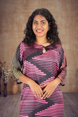 Black Printed Vegan Charmeuse Silk Dress 10074046