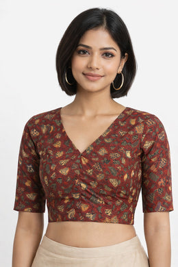 Maroon Hand Block Jahota Printed Cotton Blouse 10074995