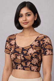 Brown Hand Block Jahota Printed Cotton Blouse 10074486