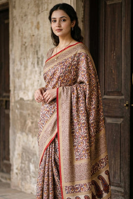 Beige Kashmiri Printed Silk Saree 10076945