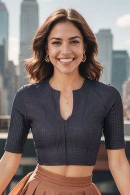 Black Handcrafted Slub Cotton Solid Style Blouse 10073401