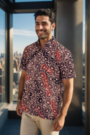 Brown Half Sleeve Ajrakh Printed Cotton Mens Shirt 10072715