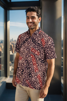 Brown Half Sleeve Ajrakh Printed Cotton Mens Shirt 10072715